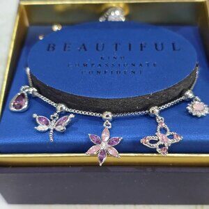 Brilliance Butterfly & Flower Adjustable Bracelet – Purple Crystals Fine Silver